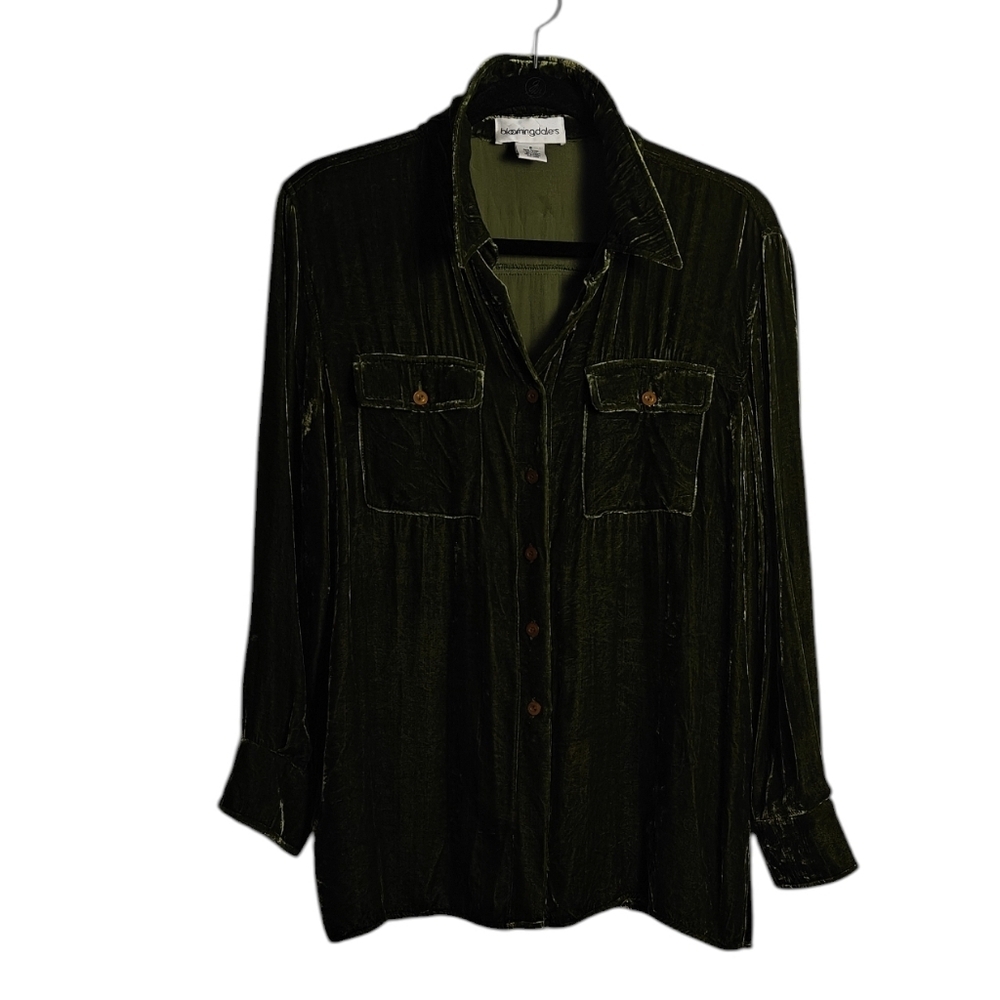 BLOOMINGDALE'S Faherty Genevieve Velvet Shirt in Green Size Small